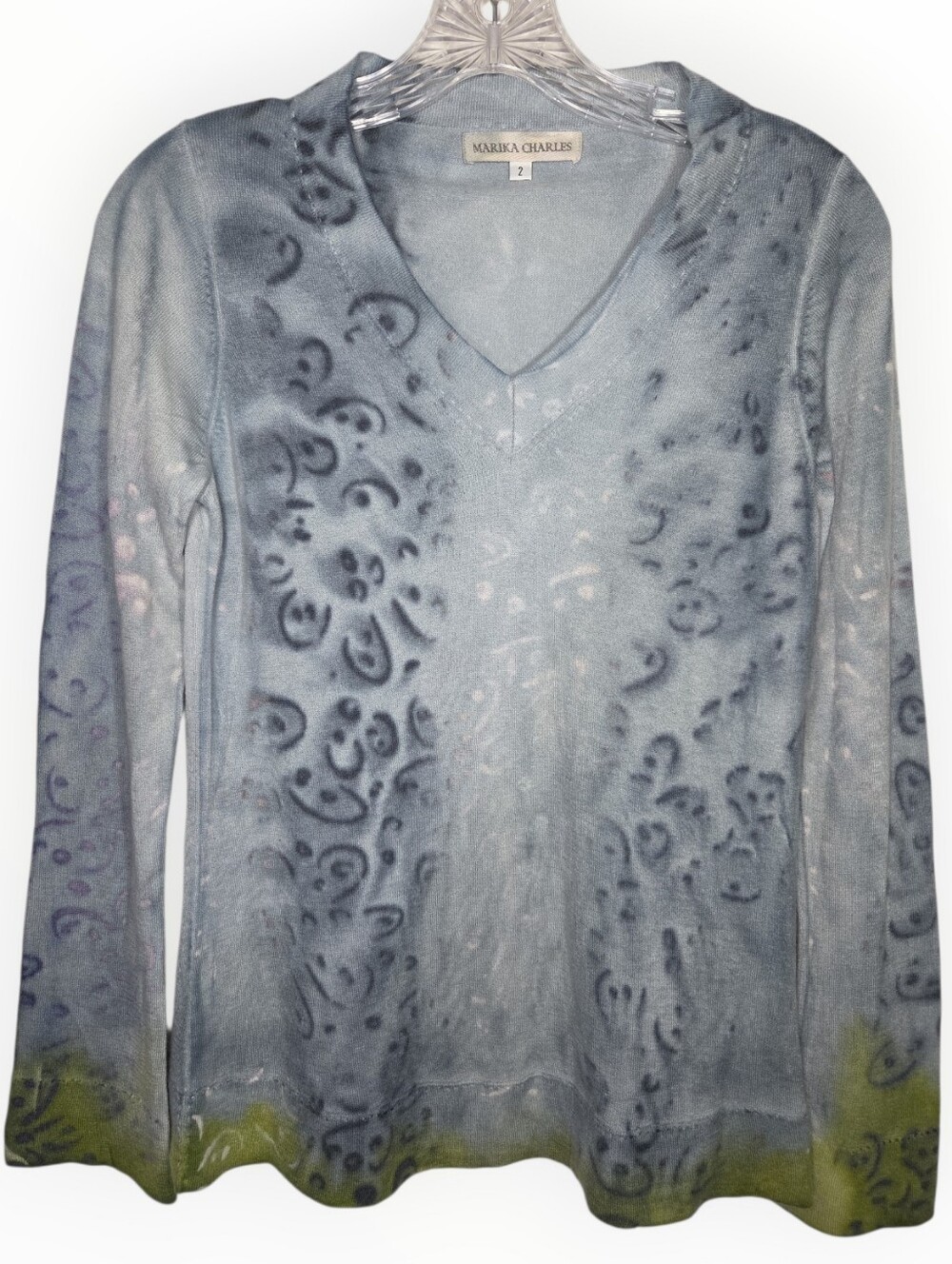 Cashmere V-Neck Long Sleeve Printed Sweater